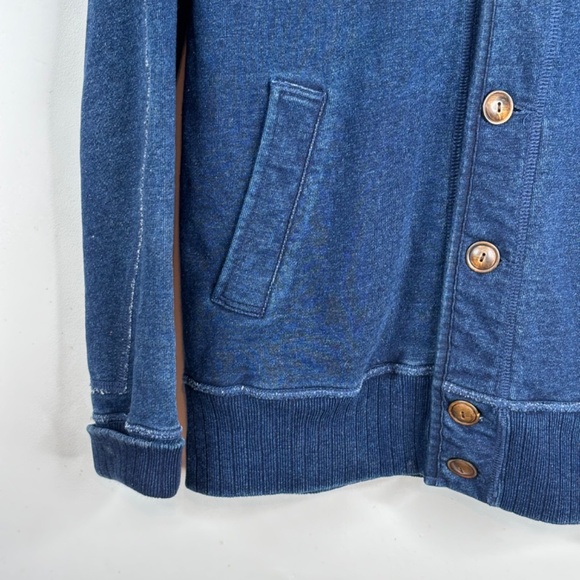 OOBE Shawl Collar Cardigan Sweater S Elbow Patch Indigo Academia Made in Canada - Picture 3 of 11